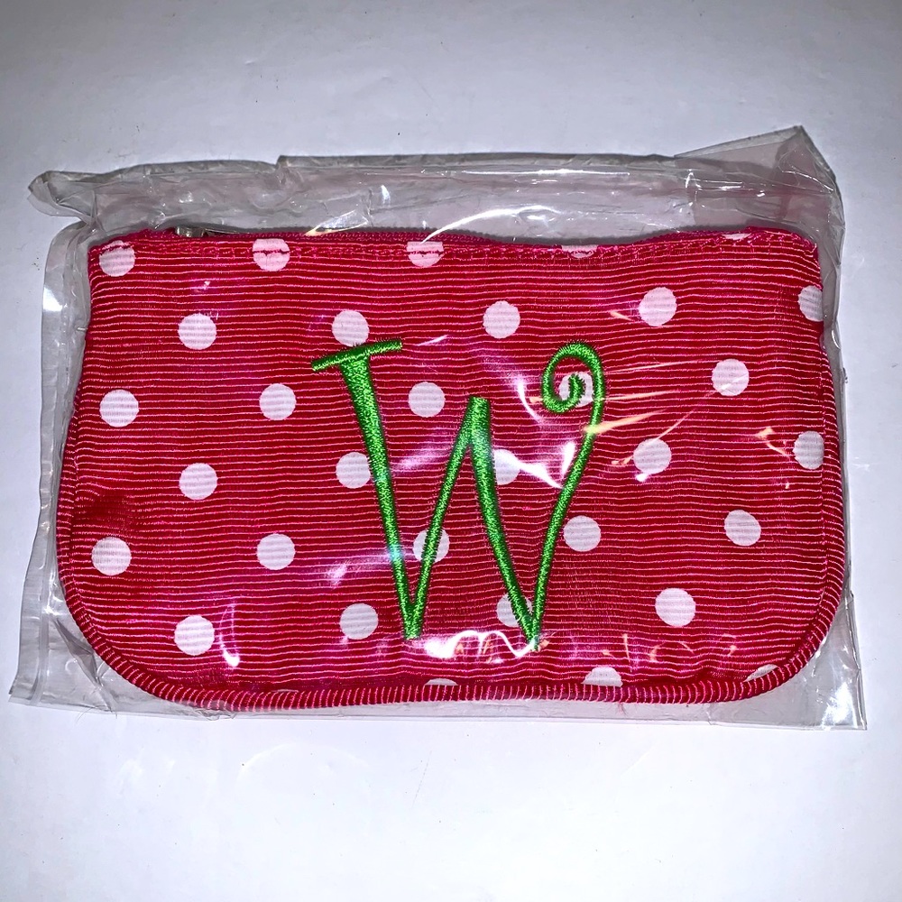 Small Fabric Monogram Pouch - Letter W Polka Dot Pink